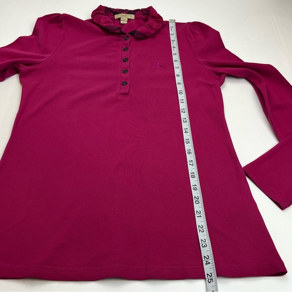 Burberry Brit Womens Size Medium Pink Mock Neck Long Sleeve Polo Ruffle *FLAW* - Picture 10 of 11